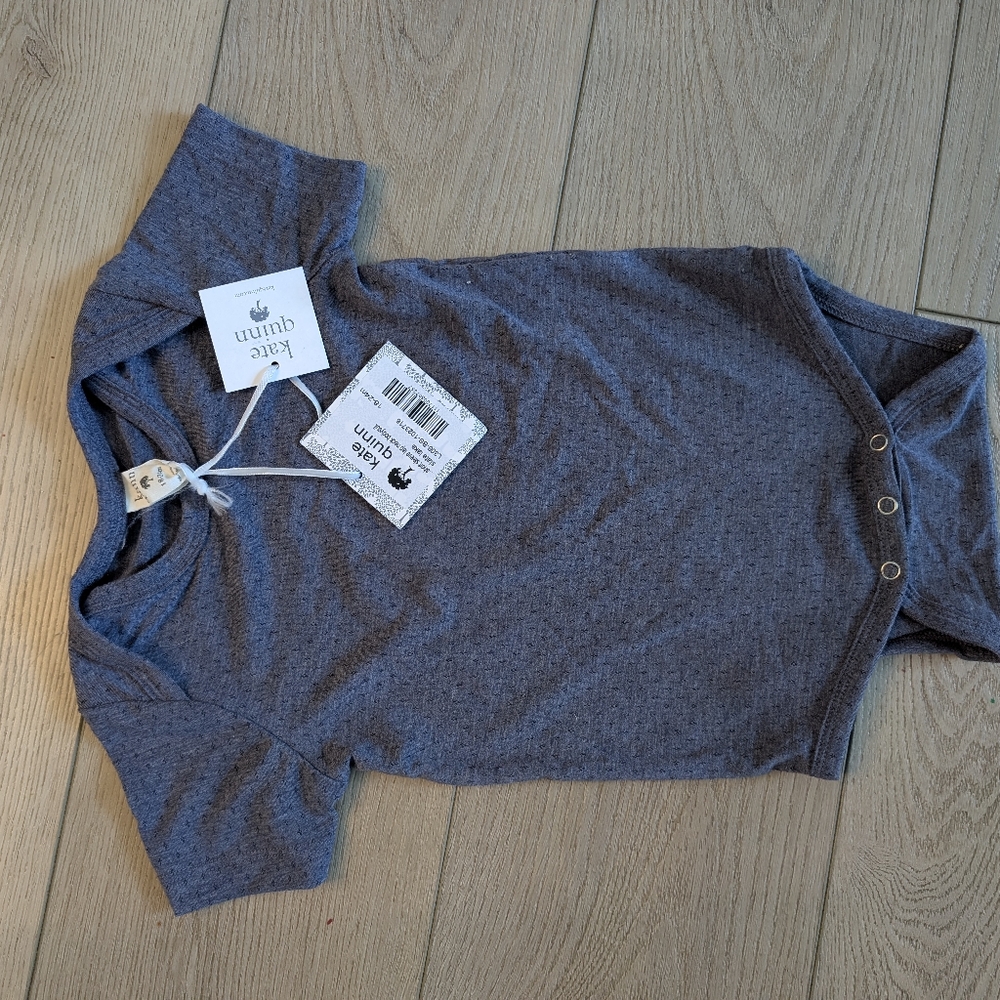 NWT Kate Quinn slate lake pointelle bamboo short sleeve lap neck bodysuit 18-24m